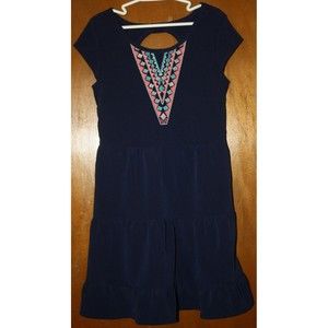 Wonder Nation Girl's Dress Size M(7/8) Navy  SS Flare Colorful V  Cutout Back